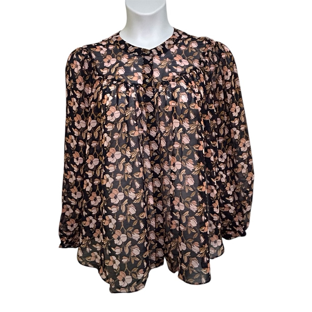 NWT Chelsea & Theodore Button Down Blouse Long Sleeve Chiffon Floral Sz XLarge
